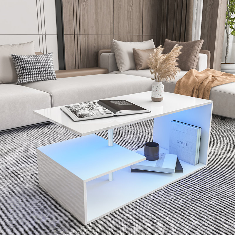 Hicklin Floor Shelf Coffee Table with Storage, White