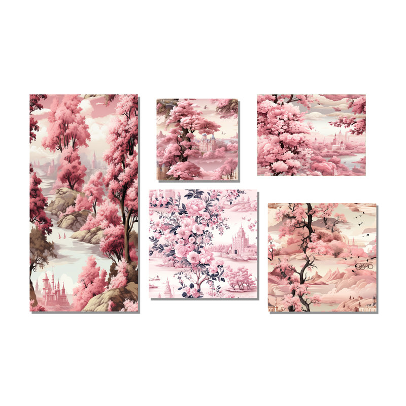 Toile Tales Victorian Castle - ensemble de 5 impressions murales florales, Toile tendue