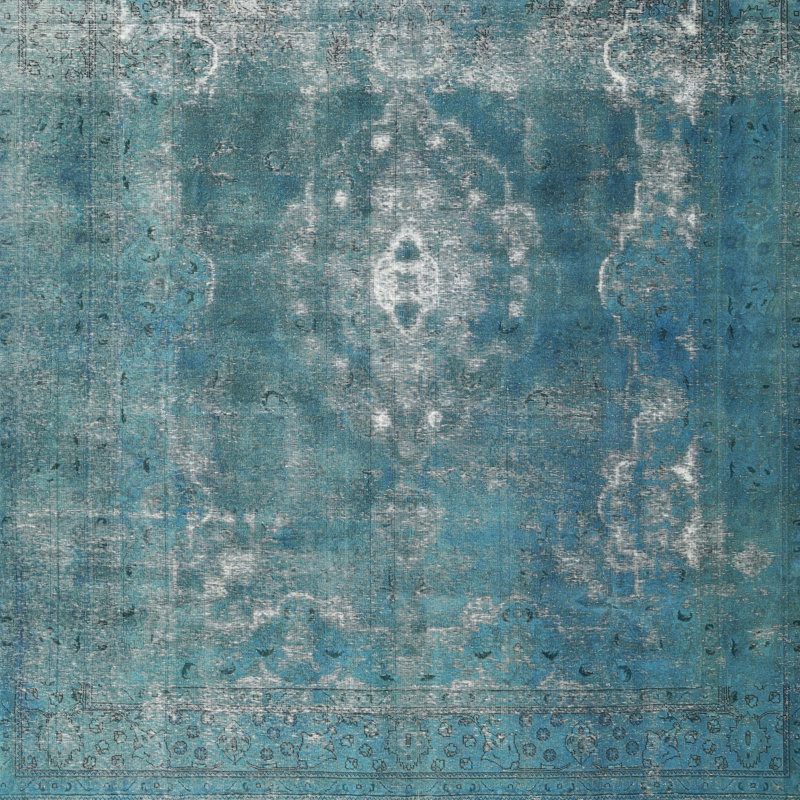 Tapis bleu ciel/gris ciel traditionnel Angiens, Carré 5 pi
