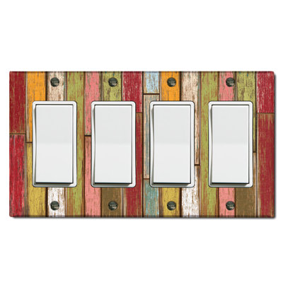 Metal Light Switch Plate Outlet Cover (Colorful Fence - Quadruple Rocker)