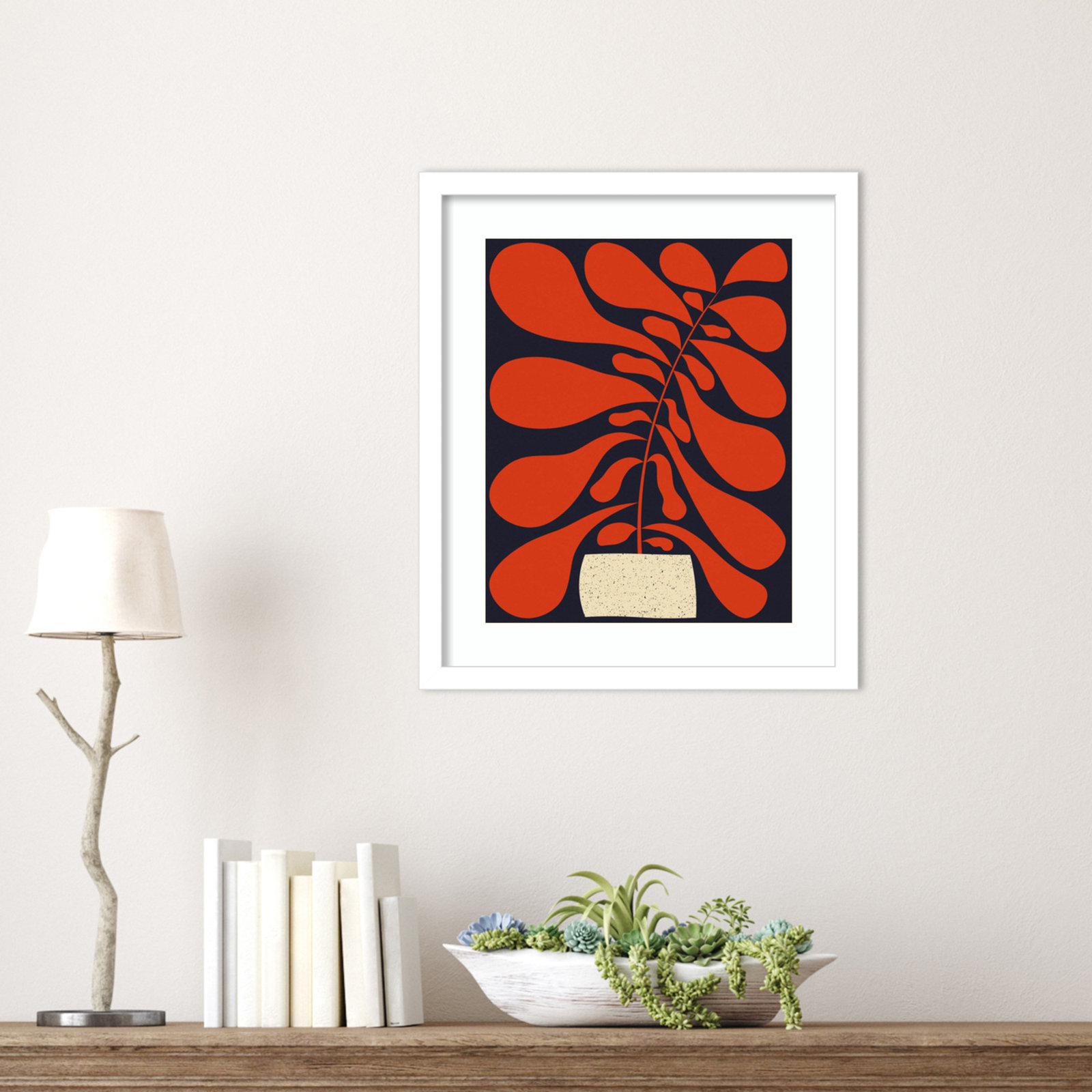 Lynne "Lazy Plant No. 1" Print, White , 17" H x 15" W