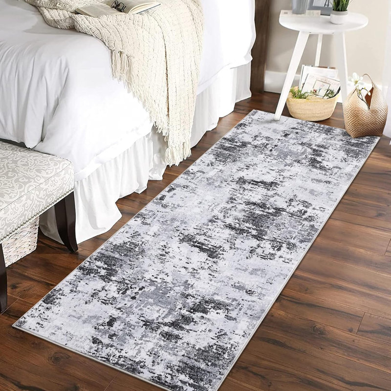 Tapis moderne abstrait pour salon, chambre à coucher et couloir, Gris, Runner 2' x 8'