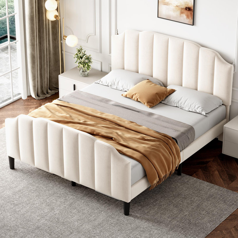 Beabrun Upholstered Bed, Beige