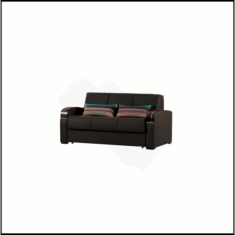 Causeuse convertible rembourrée avec rangement, polyuréthane brun, Brun