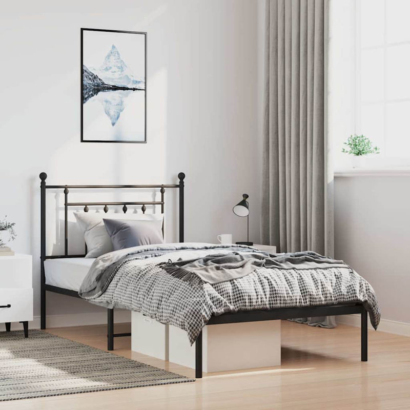 Braxden 12" Metal Bed Frame with Headboard No Mattress, Black, King
