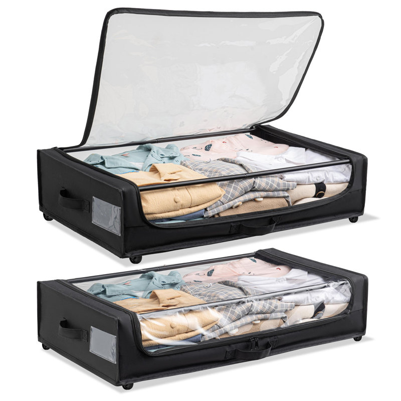 Set Of 2 Under-Bed Rolling Storage Container With Transparent Cover, Versatile Space-Saving Design, And Smooth-Glide Multi-Directional Wheels – Ideal For Organizing Clothes, Shoes, And More