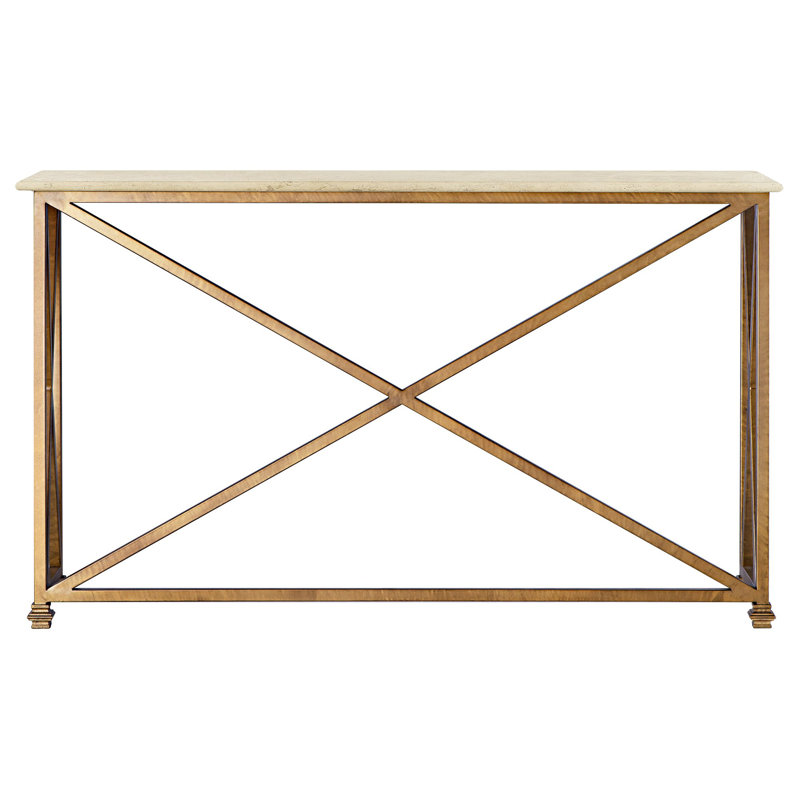 Medallion 60'' Console Table, 36"H x 60"W x 15"D, Royal Gold, Carrera Marble