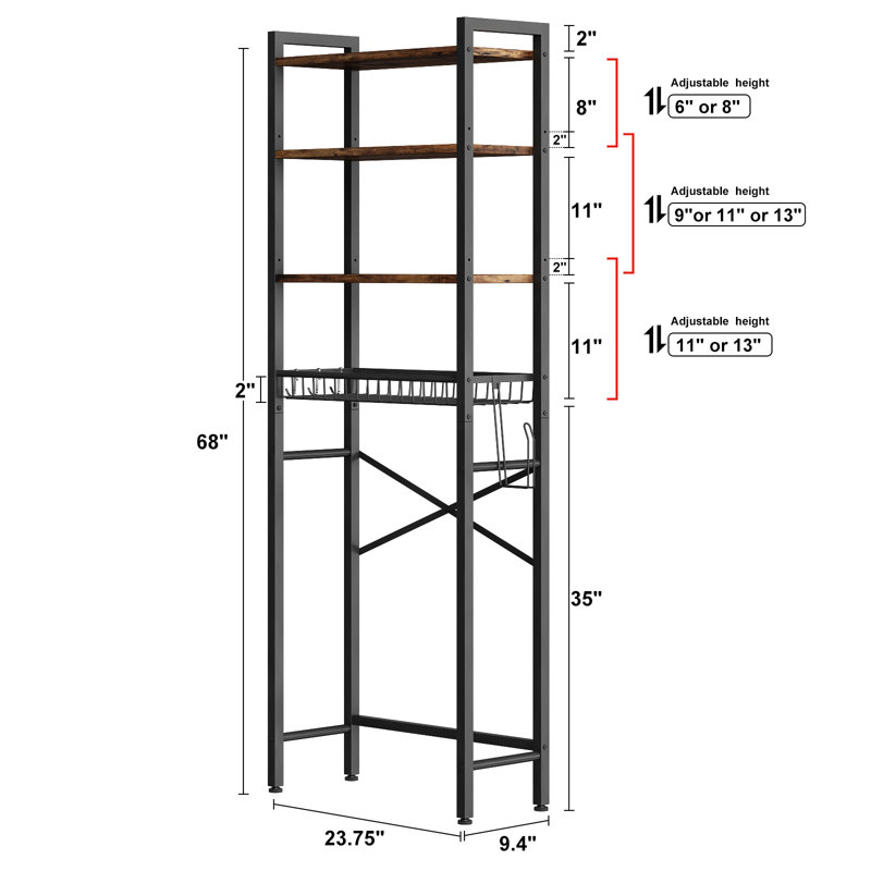 Awalt Freestanding Adjustable Over The Toilet Storage, Matte Black