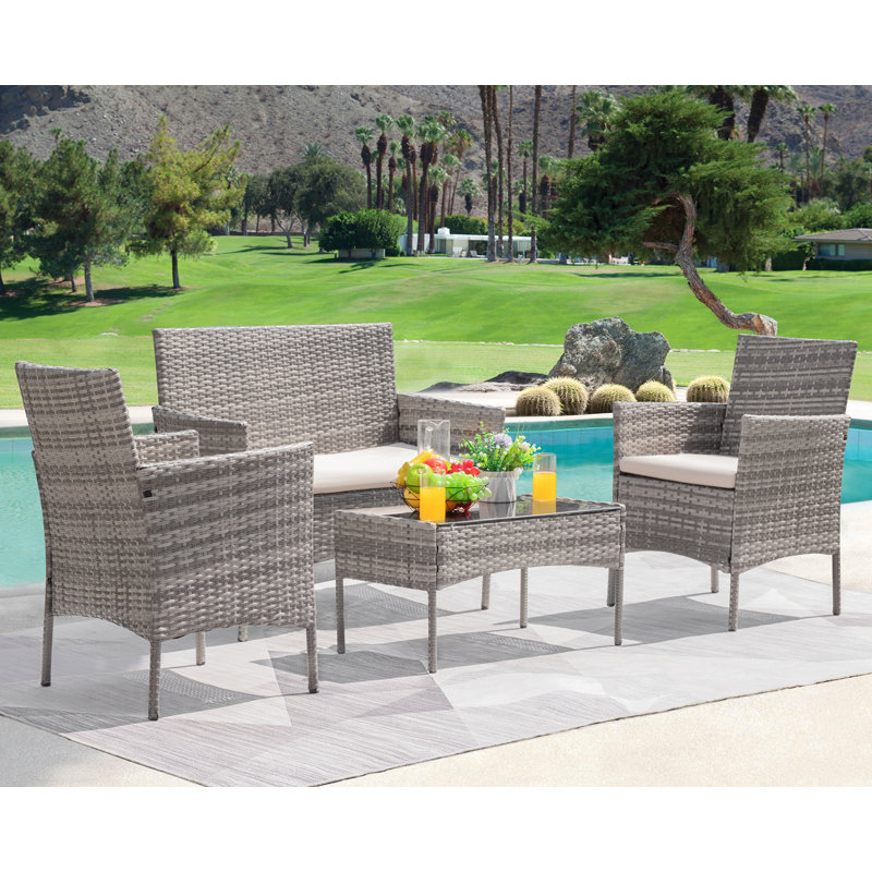 Alifa 4 - Person Patio Conversation Set with Cushions, Beige, Beige