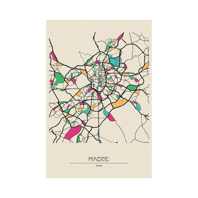 Madrid, Spain Map 1 Piece Wrapped Canvas Wall Art, 152.5 cm H x 101.5 cm W