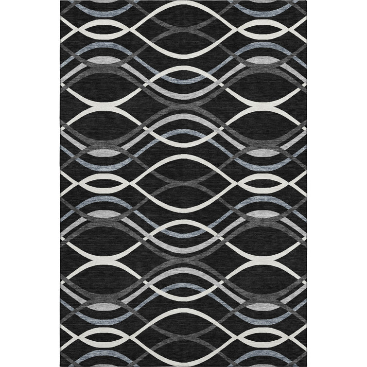 Premium Machine Washable Prisco Black Rug