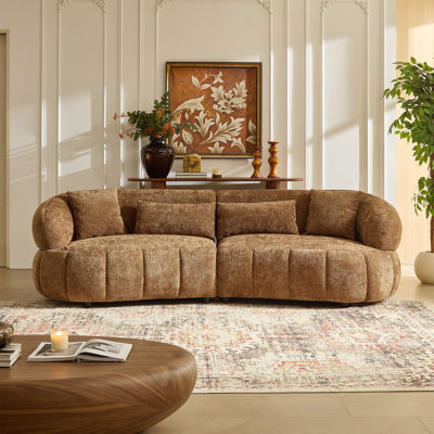 102.36 Inch Cloud-Like Sofa,Modern Sectional Curved Sofa,Textured Fabric Couch,Upholstered 4-Seat Comfy Sofa For Living Room