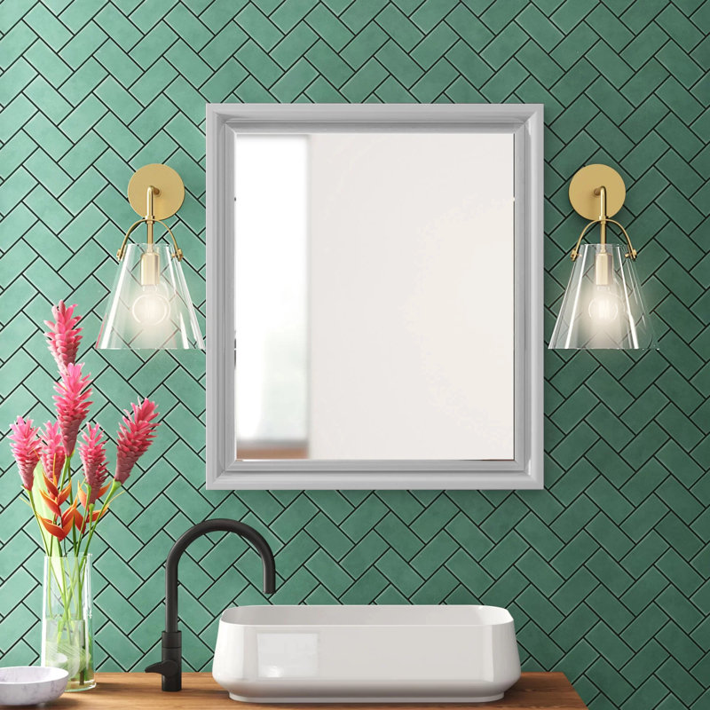 Zeb Wood Wall Mirror, Dove grey, 32" H x 28" W