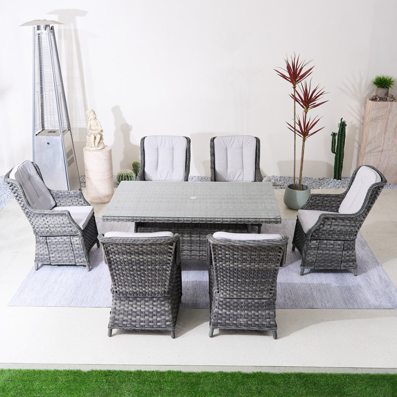 Aeryna 6-Person Rectangular Outdoor Dining Set With Cushions
