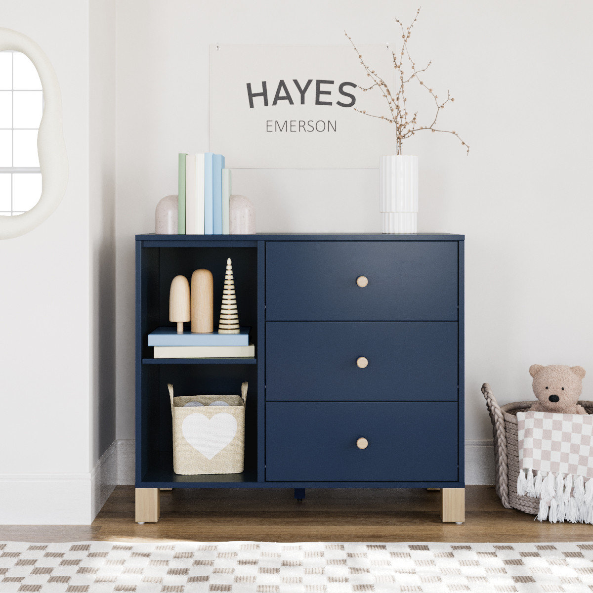 California 3-Drawer Combo Dresser, Midnight Blue