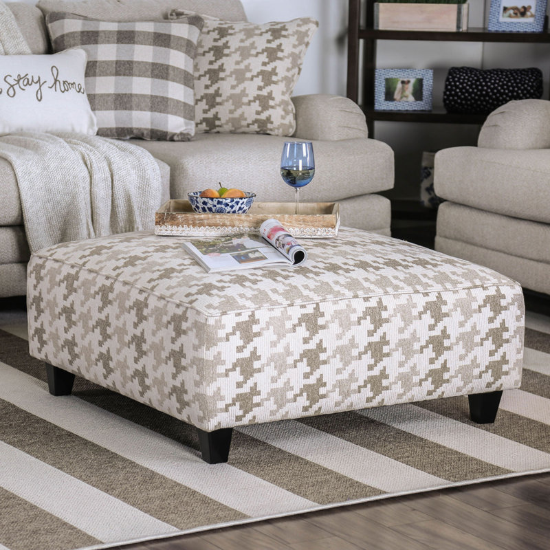 38.5" W Transitional Ottoman, Light Gray/Pattern