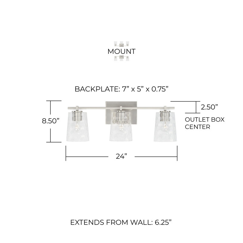 Burke 3 - Light Dimmable Vanity Light, Brushed Nickel