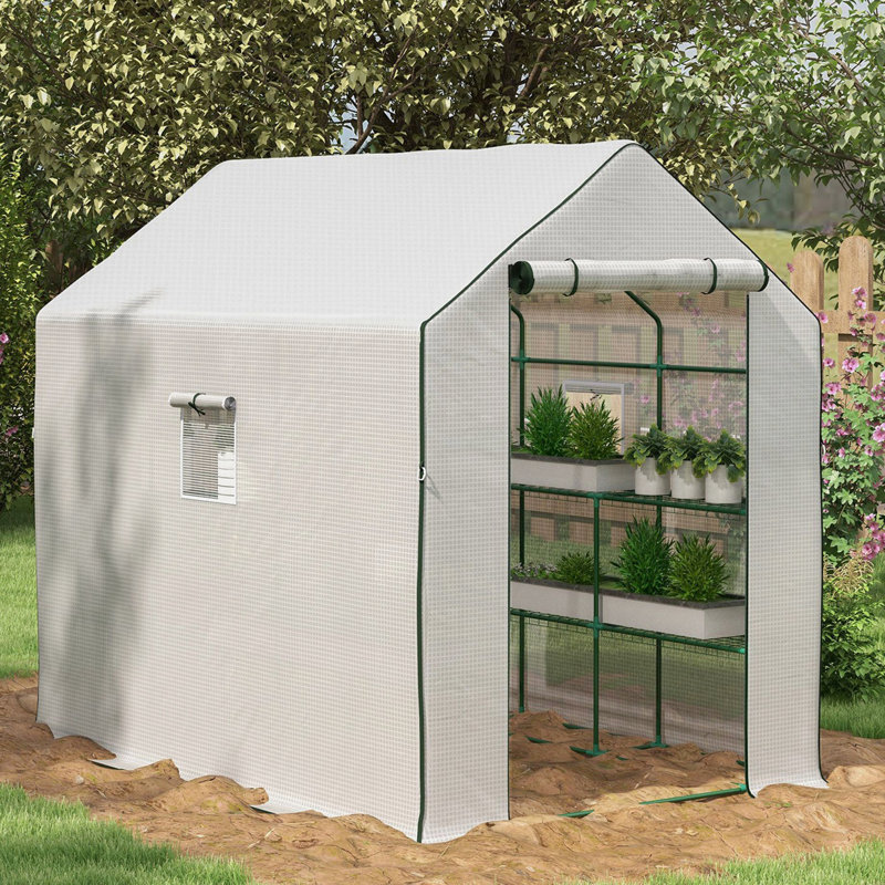 Serre portative 4,6 'x 4,7', avec chaleur, avec étagères de jardin à 2 niveaux 4,7 '', étagère à légumes