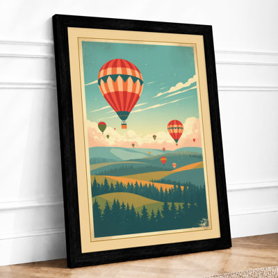 Balloons Above Golden Fields Vintage - Framed Print