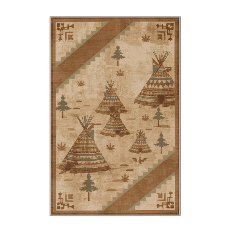 Tapis brun moelleux moelleux au look rustique rétro, 8 x 10