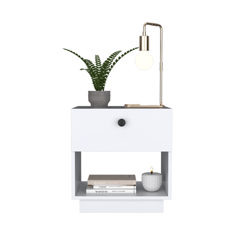 20" White Wood One Drawer Nightstand