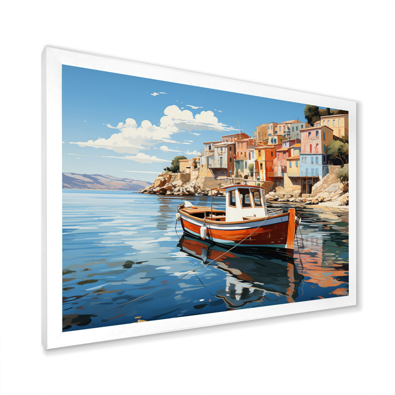 «Grèce Maritime Charm II», reproduction sur toile, H 34 po x l 44 po x P 1,5 po, Cadre photo blanc
