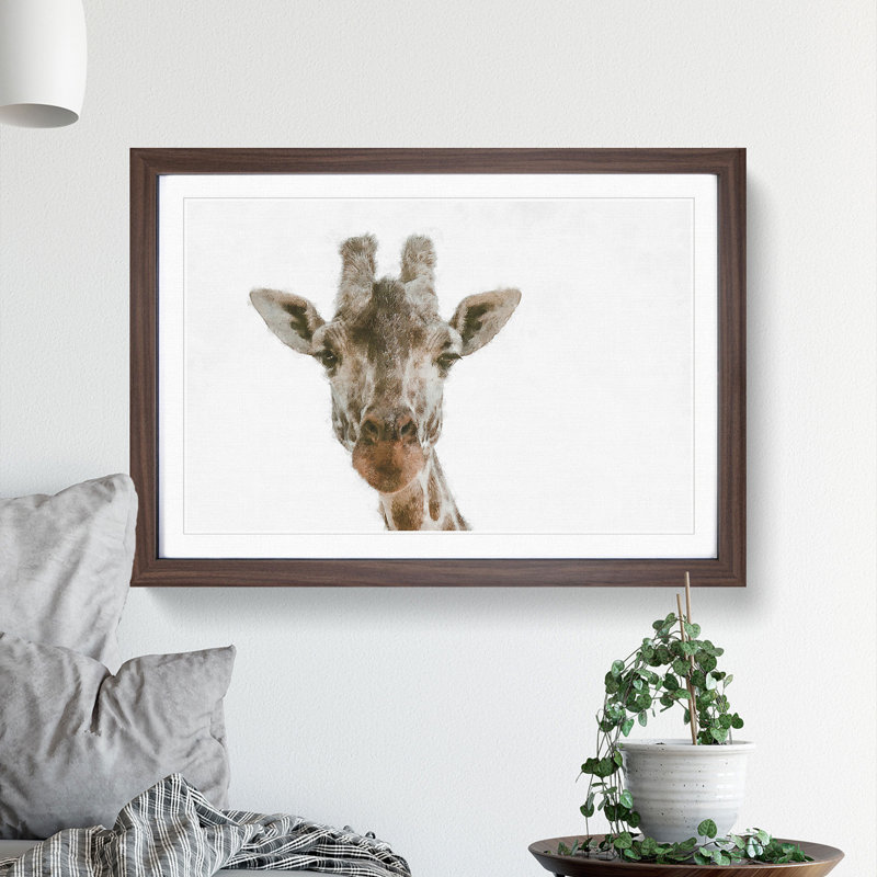 Curious Giraffe - Picture Frame Graphic Art Print, 24cm H x 33cm W x 2cm D, Walnut Framed