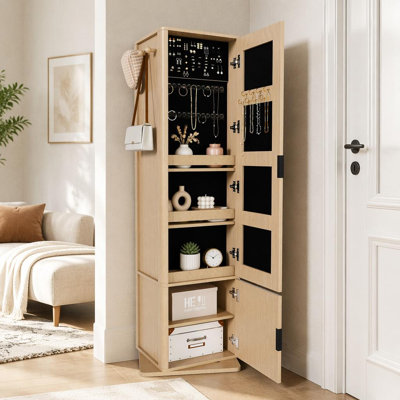 360° Rotating Makeup & Jewelry Cabinet with Full-Length Mirror