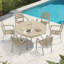 Table de patio pour l'extérieur pour 6 à 7 personnes, métal résistant aux intempéries avec trou de parasol réglable, résistance à la rouille thermolaquée, stabilité des pieds pliés, prévention des revêtements de 52,19 po x 27,79 po, conception des pieds