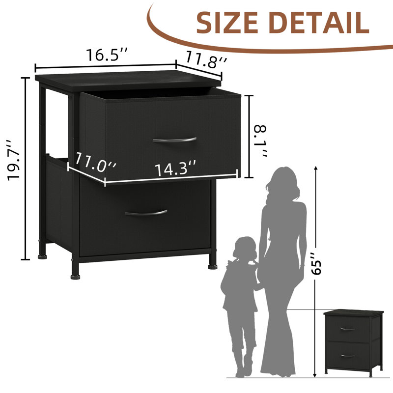  Table de chevet, petite commode à 2 tiroirs Boutique, table de chevet légère et portable pour chambre d'enfant, placard, chambre d'amis, noir