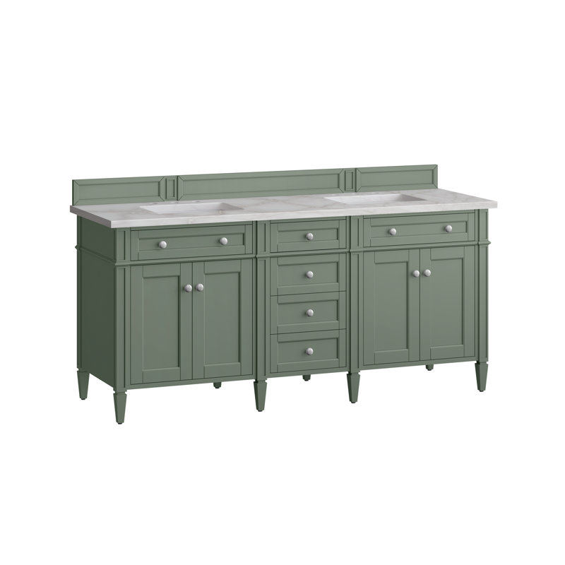 Meuble-lavabo double l 72 po Dussault, Céladon fumé, Argent victorien, 8 po