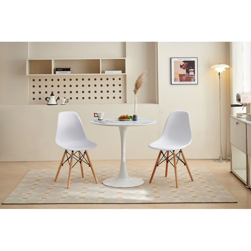 Seren Pair Of 32" High White PP Integrated Chairs and 28.7”High White Table Set
