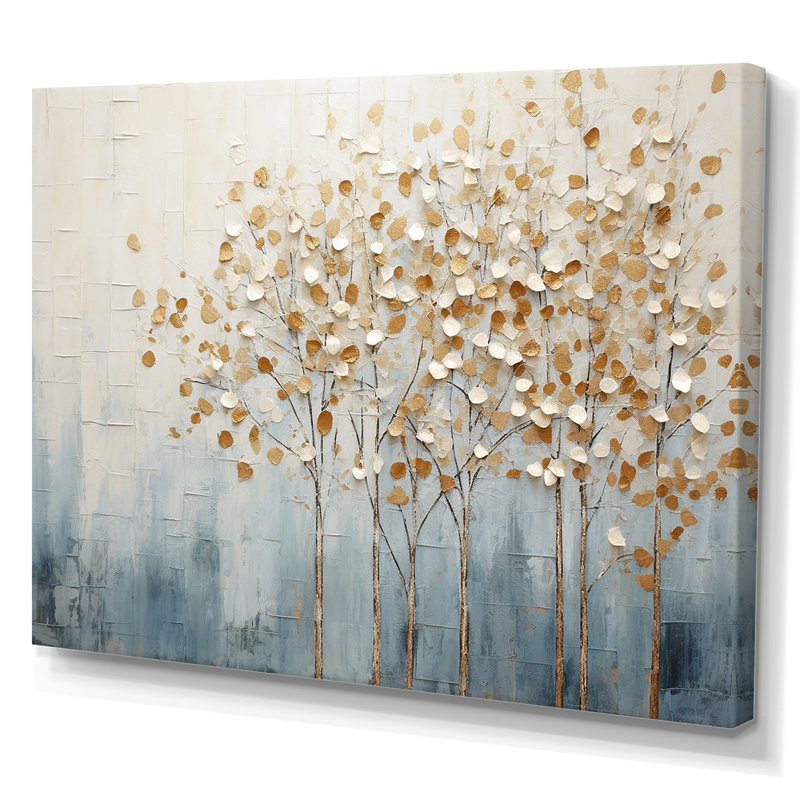 Gold And Blue Trees Harmony V - Trees Framed Prints, 16" H x 32" W x 1" D, Wrapped Canvas