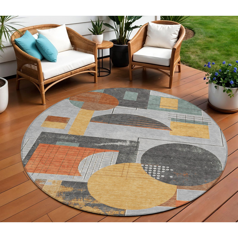 Tapis d'intérieur rond lavable géométrique 8 pi