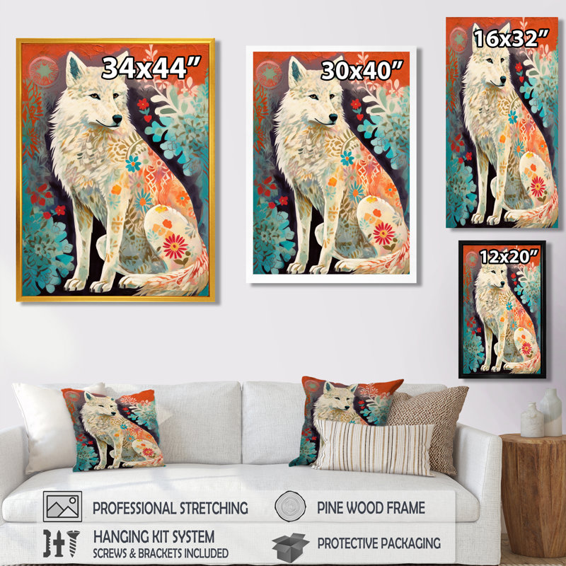 Puissant hibou blanc dans la forêt de Boho, impression d'art animalier loup, Toile avec cadre flottant brun
