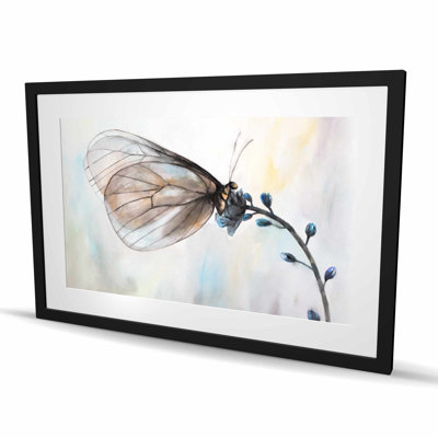 Butterfly on Blue Flowers - Framed Matted Print | Home Decor