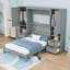 Lit escamotable double en bois avec 4 tiroirs et tablettes-543984695