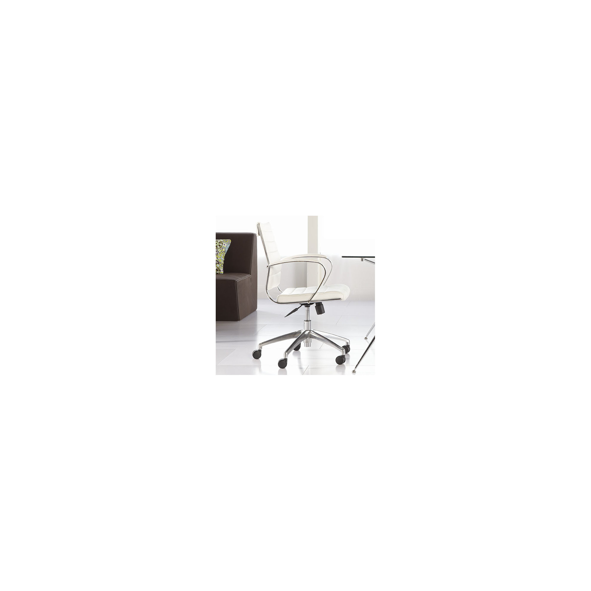 Rossie Swivel Office Chair, Fixed, White Faux Leather