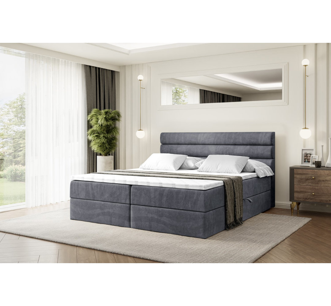 Boxspringbett Antoneshia mit H3 Bonell-Federkernmatratze, Topper und Bettkasten