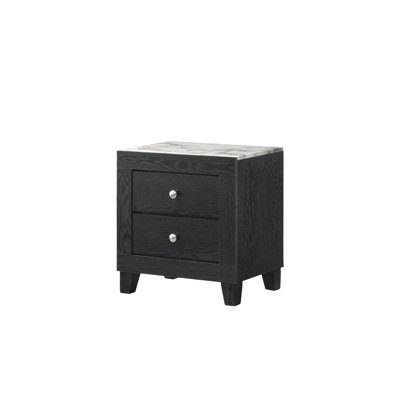 Table de chevet de style contemporain avec 2 tiroirs, plateau en faux marbre blanc et finition noire, possibilité de décoration dans la chambre à coucher, ensemble de 39,6 lb - Tiroirs pour la chambre à coucher, assemblage facile