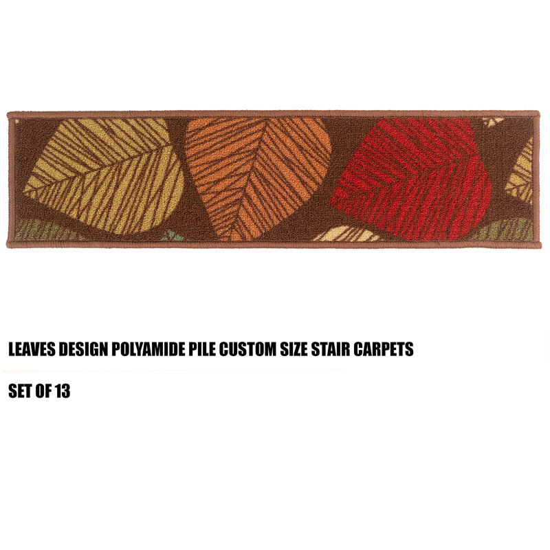 Tapis d'escalier antidérapant à motif floral et feuilles lavables à la machine, Rectangle 26 po x 8,5 po