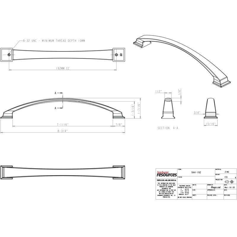 Roman Arch Pull, Satin Nickel, 5"