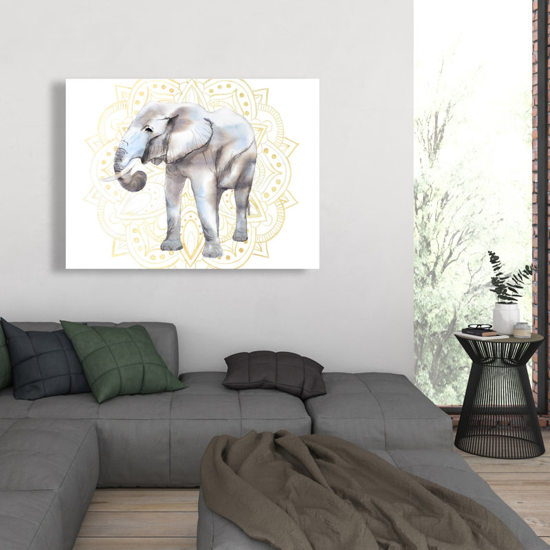 Elephant on Mandalas Pattern - Gray Office Canvas Decor
