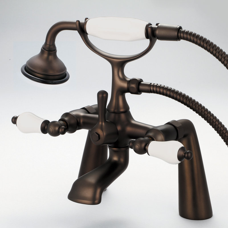 Stonington 3 Handle Deck Clawfoot Tub Faucet, Porcelain Lever Handles, Oil Rubbed Bronze