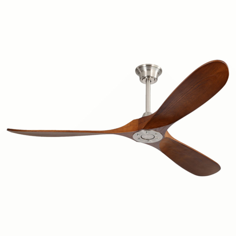 Ventilateur de plafond d'intérieur moderne de 60 pouces avec télécommande à 6 vitesses et 3 pales en bois massif pour le salon