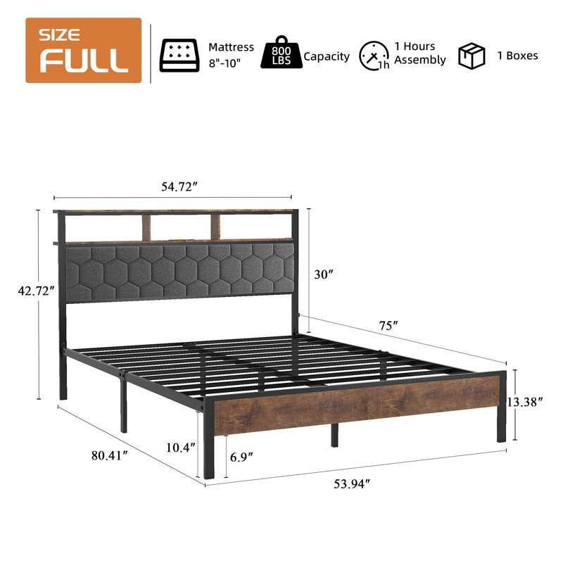 Full Size Bed Frames With Upholstered Headboard, Full