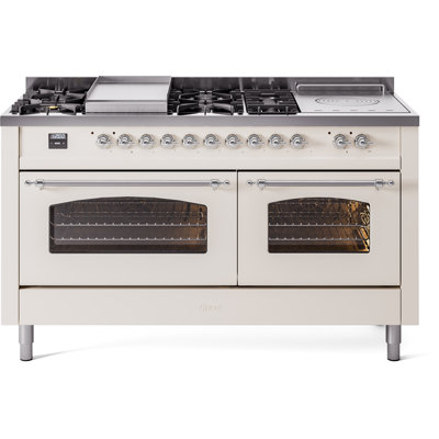 ILVE Nostalgie II Series 60 inch Dual Fuel Range with 5 Sealed Burners, Griddle, Frenchtop (Glass Door)