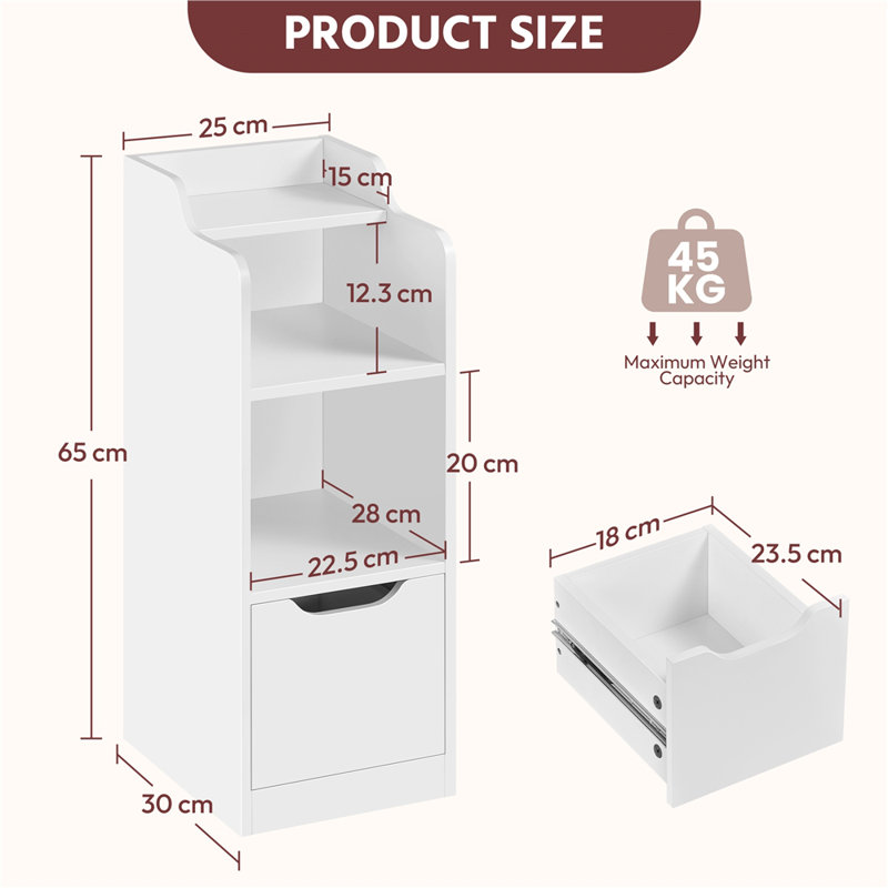 25cm W Manufactured Wood Bedside Table, 1pcs