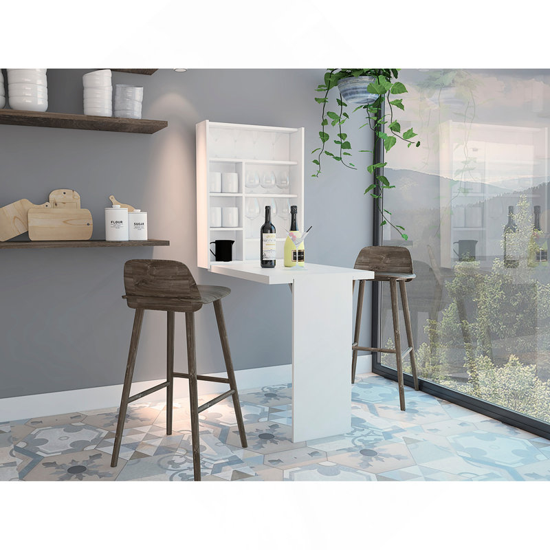 Table murale pliable, sept tablettes intérieures, table extensible - blanc
