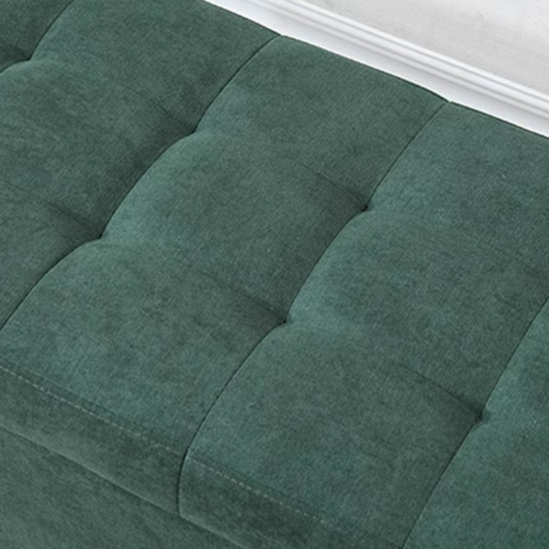 Long banc de rangement rembourré en bois foncé foncé, Vert foncé